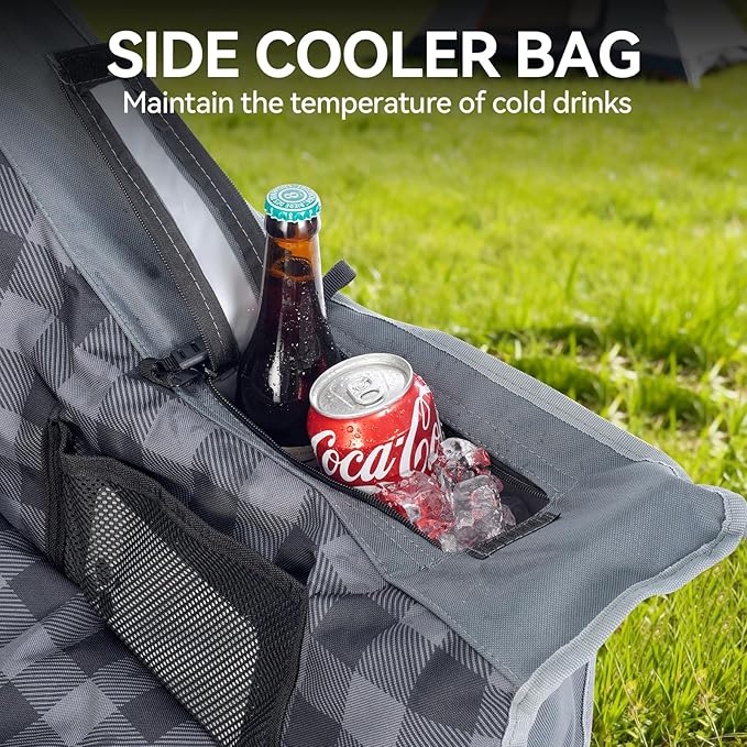 2 Pack Camping Chairs Oversized Padded Camping Chair Heavy-Duty Foldable Camping Chairs with Cup Holder and Cooler Bag Portable Lawn Chair for Sports Outdoors-Support 450LBS Grey
