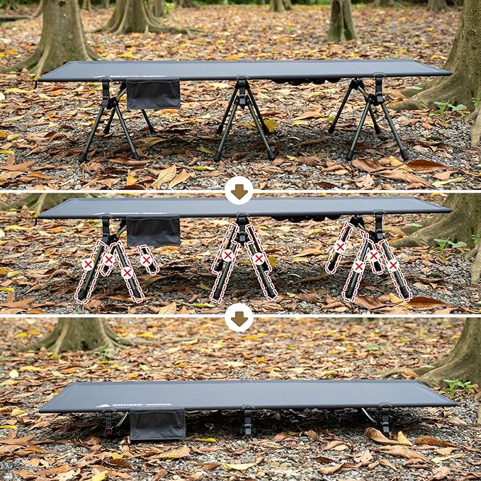 ONETIGRIS SUPRANUBIS Camping Cot Height Adjustable with Cot Leg Extenders Strong Support 330lbs Lightweight Comfortable Folding Bed for Camping Hiking Travel Truck Beach Office Nap