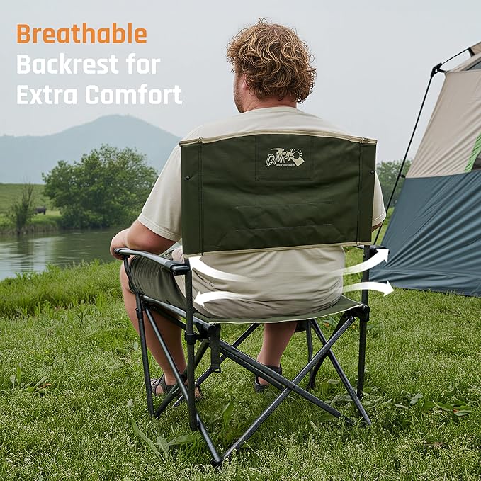 Folding Camping Chairs for Adults Heavy Duty Plus Size Camping Chairs 400 lb Steel Frame Metal Arm Lawn Chairs with Cup Holder Extra Large Camp Chair for Outdoor Sports Green 4 Pack (2 Pack x 2)