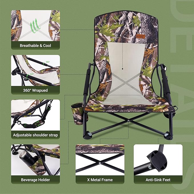 Nice C Hunting Chair Camping Chair Turkey Hunting Chairs Turkey Seats for Hunting Folding Backpacking Chair with Cup Holder &amp Carry Strap Heavy Duty (2 Pack)