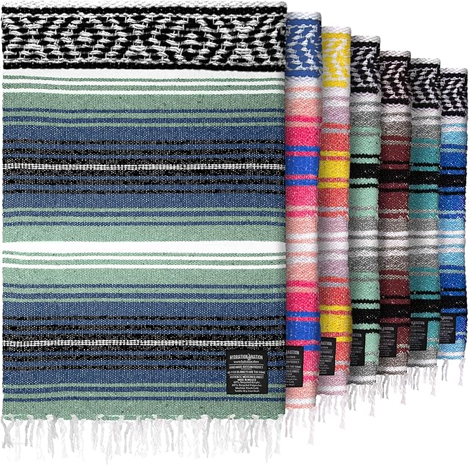 Hydration Nation Authentic Large Handwoven Mexican Blanket - Soft Yoga- Durable Serape- Lightweight Falsa Beach Camping Picnic Outdoor Blanket 70x50 - Arctic
