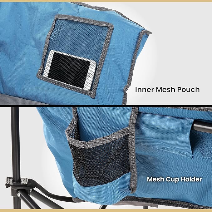 ARROWHEAD OUTDOOR 2-Pack Oversized Heavy-Duty Club Folding Camping Chair w/Pocket Cup Holder Portable Padded Moon Round Saucer Supports 330lbs