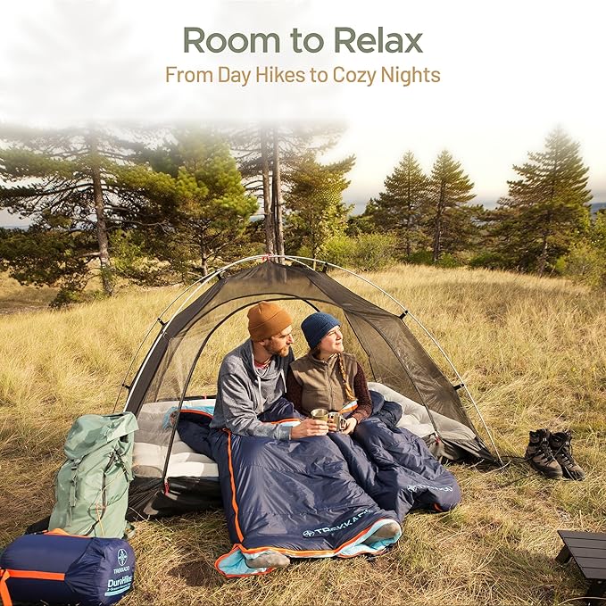 DuraHike Lightweight Camping Sleeping Bag for Adults — Roomy Rectangular Comfort Secure Pad Attachment Compact &amp Packable 10°C / 50°F Comfort
