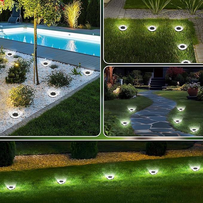 INCX Solar Ground Lights16 Pack Solar Lights Outdoor Waterproof Solar Garden Lights Landscape Lighting for Patio Pathway Lawn Yard Deck Driveway Walkway Cold White