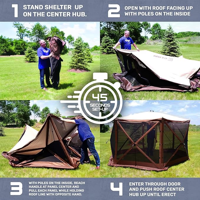 CLAM Pop Up Screen Tent 6' x 6' Outdoor Camping Gazebo Portable 4-Sided Canopy with Ground Stakes &amp Carry Bag Traveler Blue