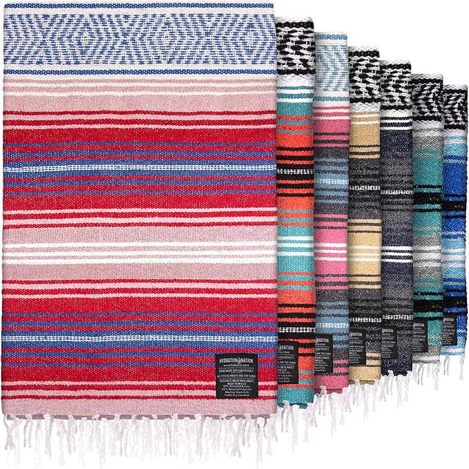 Hydration Nation Authentic Mexican Serape Blanket - Soft &amp Durable - Lightweight Falsa - Coral 70x50