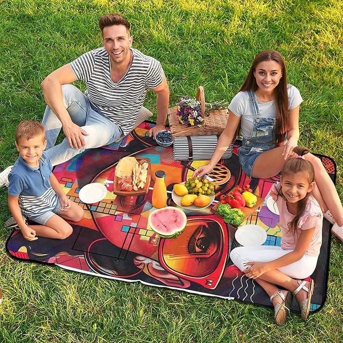 Zipper Girl Wearing Sunglasses Style Picnic Mat Suitable for Travel Camping Park Or Home Use