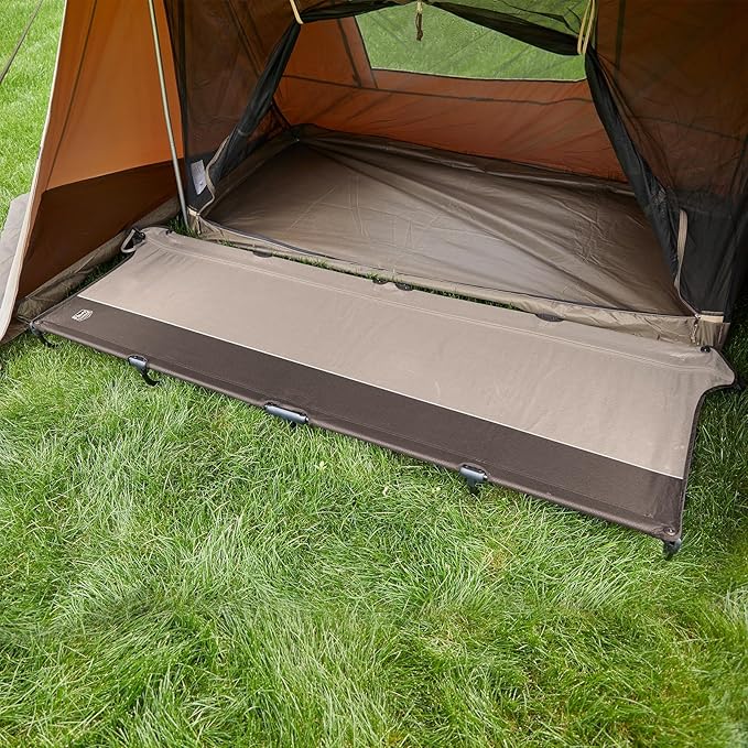 TIMBER RIDGE 20-Second Quick Set-Up Camping Cot Lightweight Aluminum Folding Cot with Zipper Closure Portable Carry Bag Included for Camping Travel and Outdoors Support up to 225lbs Tan 2pcs