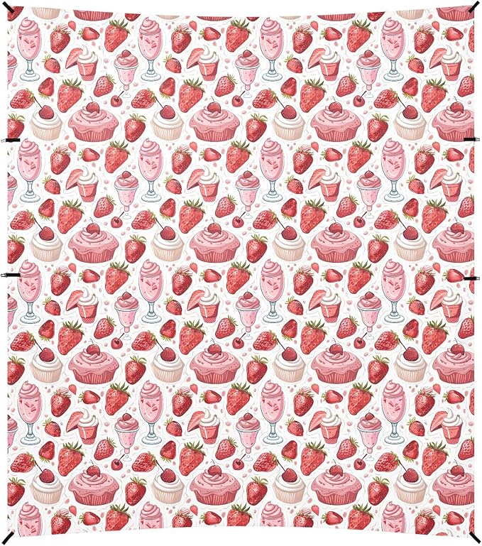 ALAZA Strawberry Ice Cream Beach Tent Sun Shelter UPF50+ Protection Beach Shade Canopy w/ 4 Sandbags for Outdoor Camping Fishing Backyard Fun Picnic 10x9 ft