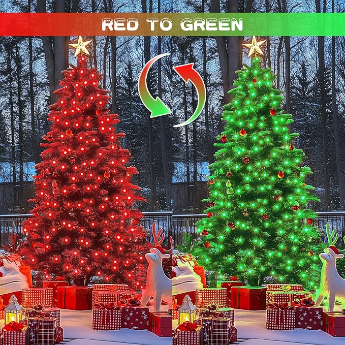 JMEXSUSS 2 Pack Solar String Lights Outdoor Waterproof Total 66 FT 200 LED Solar Christmas Lights Outdoor Twinkle Light for Christmas Tree Outside Garden Yard Xmas Decor Red to Green
