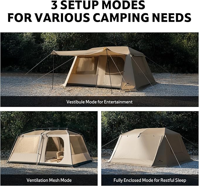 Naturehike Village Lite Camping Tent 60S Easy Setup Instant Tents for Camping Double Layer 4/8 Person Tent with with Full Rainfly