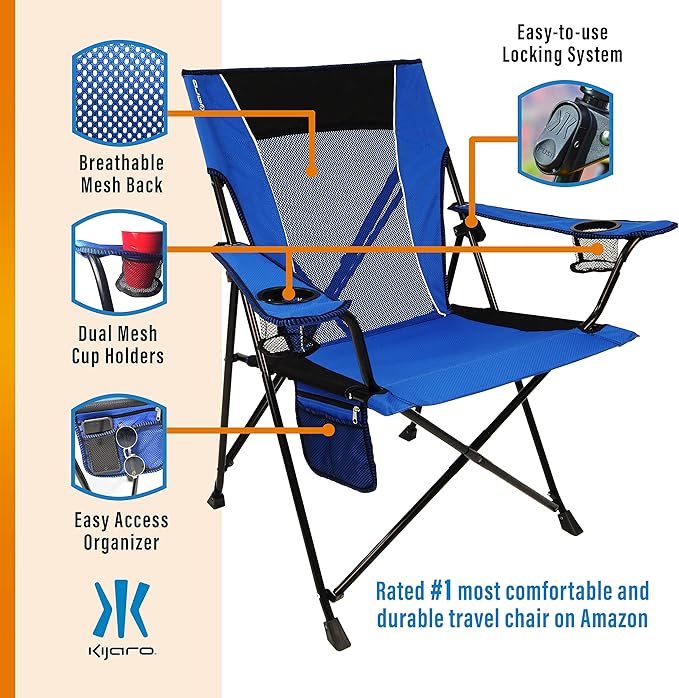 Kijaro Dual Lock Folding Camp Chairs - Versatile for Sports Outdoors &amp Lawns - Locks Positions - Maldives Blue