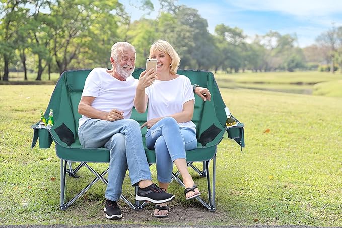 Double Camp Chair Double Folding Chair Camping Chairs for Two People Camping Couch for Adults Folding Loveseat for Outdoor Sports and Lawn (Regular 1-Pack)