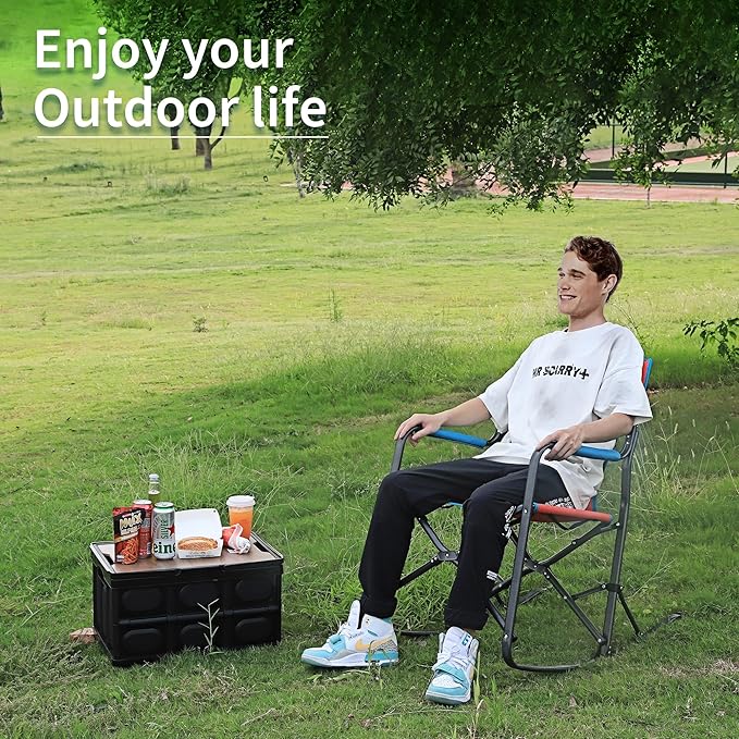 Northroad Oversized Rocking Camping Chair Portable Folding Director Chair Rocker Camp Chair for Outdoor Backyard Patio Lawn Garden