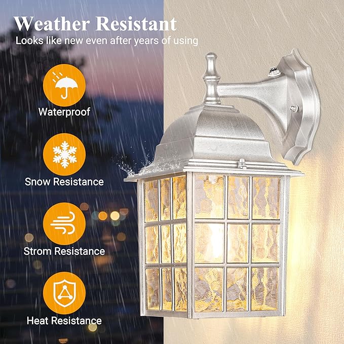 WIHTU Silver Exterior Lighting Fixtures Wall Mount Dusk to Dawn Outdoor Porch Wall Lights Sensor Wall Lantern Wall Lamp Set of 2 Waterproof Wall Sconce Outside Lighting for Garage Front Door