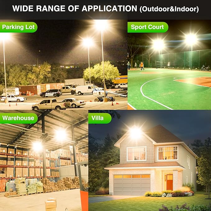 STASUN LED Flood Light Outdoor 300W 30000lm 3000K Warm White IP66 Waterproof Commercial Parking Lot Light3 Heads for Yard Street Stadium House Floodlight Bright Security Lights for Outdoor Area
