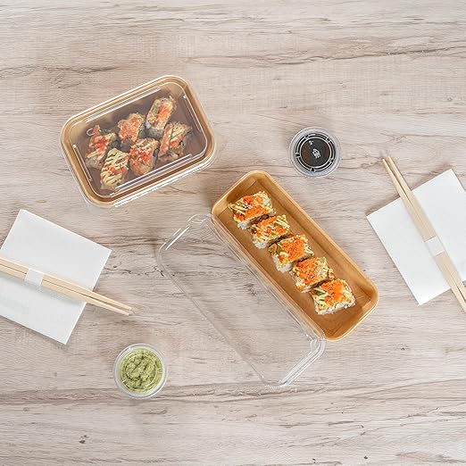 Restaurantware-LIDS ONLY: Matsuri Vision 8.8 x 3.7x 1.2 Inch Lids For Sushi Containers 100 Airtight Lids - Containers Sold Separately No-Fog Design Clear Plastic Dome Lids For Sushi Boxes