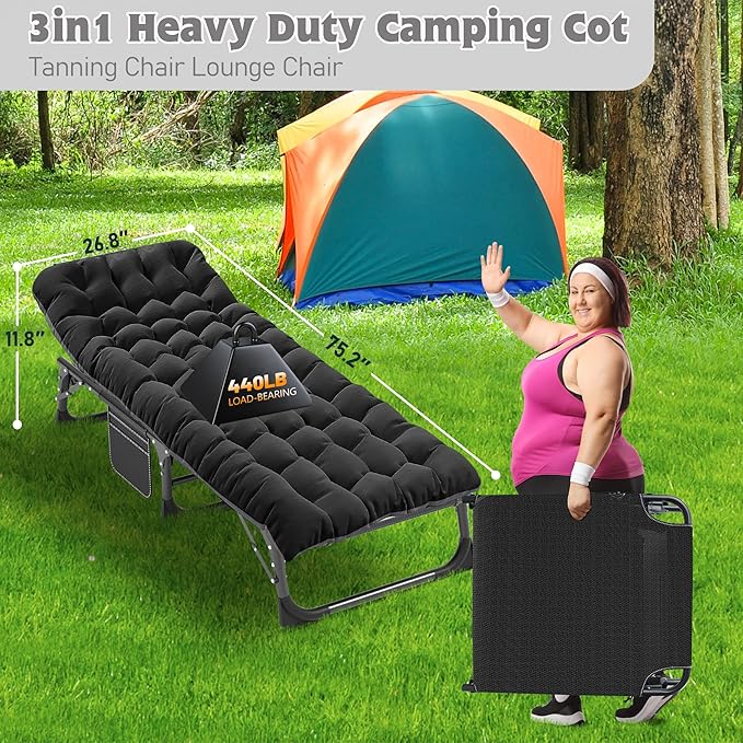 ABORON 5 Positions Camping Cots for AdultsOutdoor Folding Sleeping Cot/MatFolding Chaise Lounge Chair with PillowPortable Reclining Chair for Beach Lawn Camping PoolSunbathing Chairs