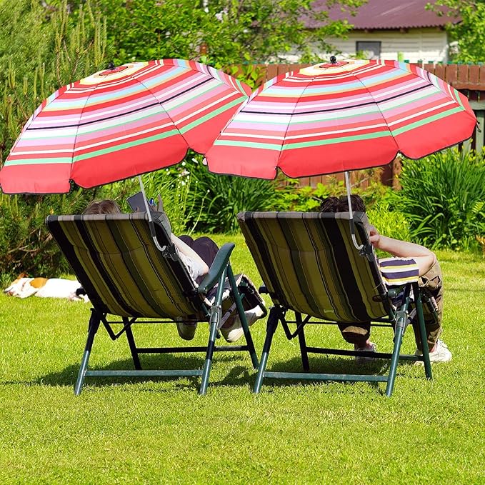 Buryeah 2 Pcs Automatic Chair Umbrella with Universal Clamp 44 UPF 50+ Portable Clamp on Beach Chair Adjustable Wheelchair Umbrella for Outdoor Patio Parasol
