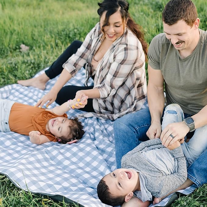RED ROVR Large Indoor/Outdoor Adventure Blanket |for Parks The Beach and Indoor activites |Compact with Shoulder Strap &amp Pocket (Picnic Blue)