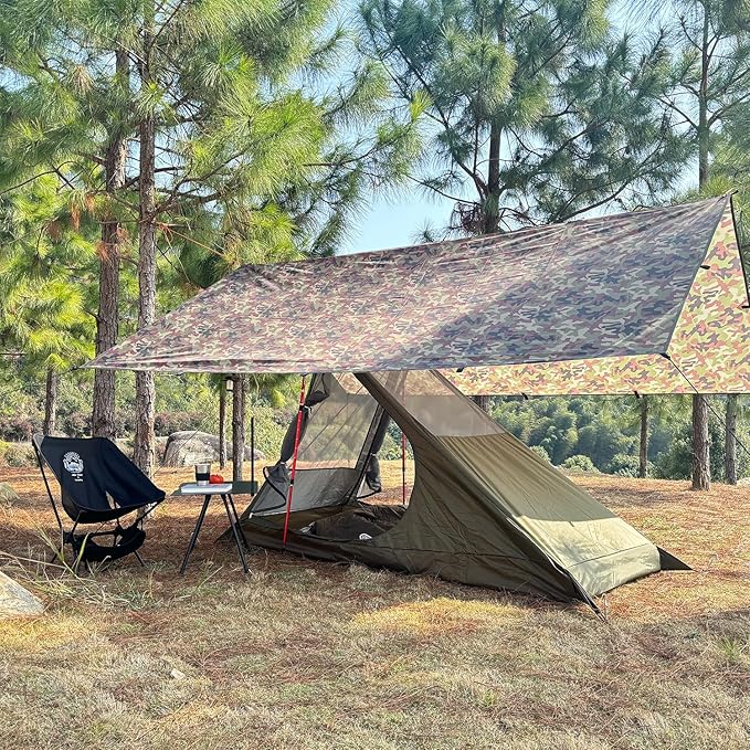 Airy Solo Mesh Tent with 2 Openings Inner Tent for Tarp Waterproof Bathtub Floor for Backpacking Hiking Patio Outdoor Camping