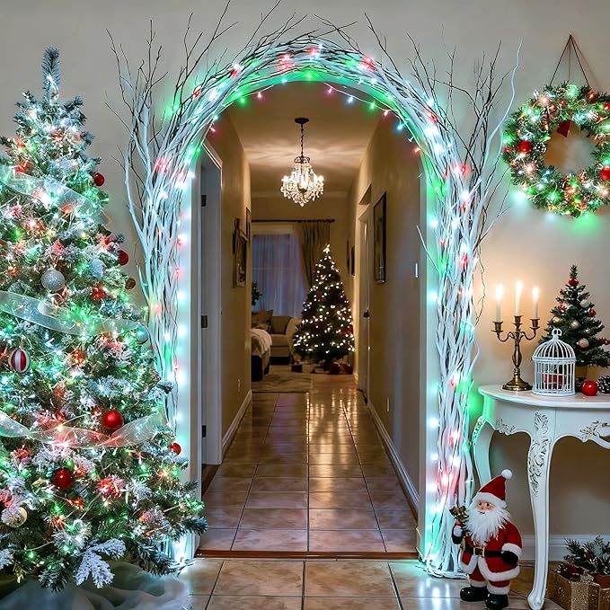JMEXSUSS 2 Pack Red White and Green Christmas Lights Battery Operated Each 33ft 100 LED Battery String Lights with Remote Christmas String Lights for Tree Bedroom Porch Garland Yard Xms Decor