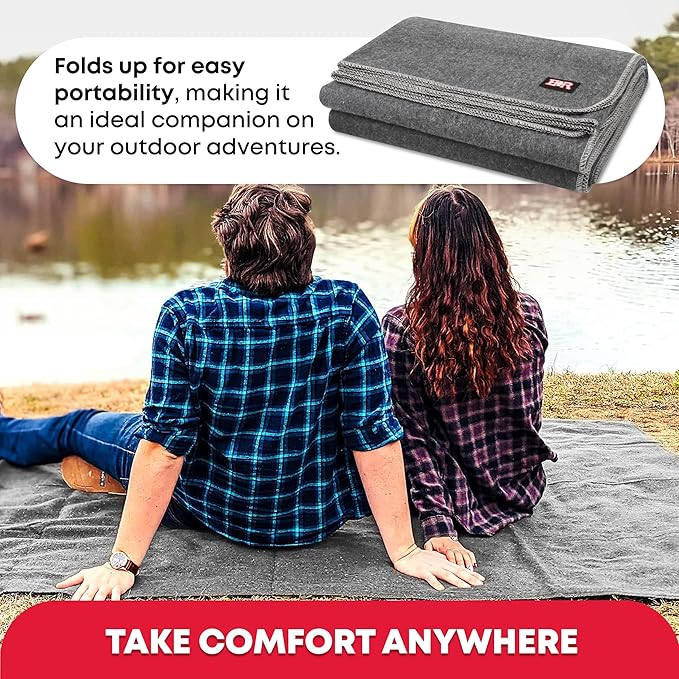 Ever Ready First Aid Military Wool Blanket - 95% Wool Washable Perfect for Outdoors Picnics Travel Car &amp Bushcraft Emergency Blanket 96 x 108 8.45 lbs. - Grey - King Size