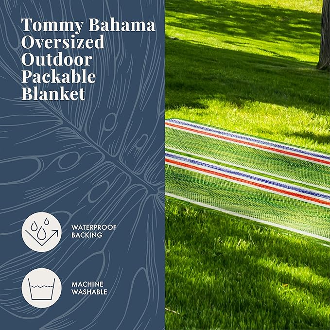 Tommy Bahama Outdoor Waterproof Picnic Blanket - Lightweight Portable Design with Carry Strap - Perfect for The Beach Park Camping Concerts and More 50 x 70