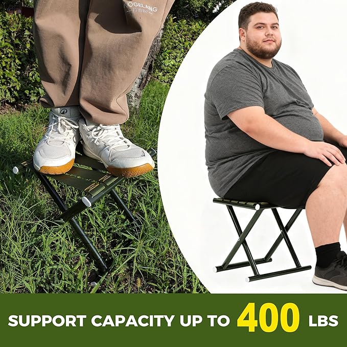 Heavy Duty Folding Stool Full Steel Frame Camping Stool for Adults 400LBS Capacity Military Green Portable Stool with Thickened Webbing Anti-Slip Feet for Outdoor Camping Hunting Fishing Gardening