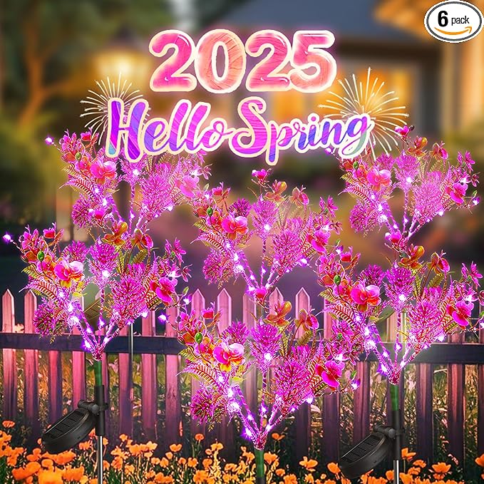 Neporal Solar Garden Lights 6PK Purple Phalaenopsis Solar Flowers Outdoor Waterproof Solar Lights Decorative for GardenYard Decor Outdoor Decor