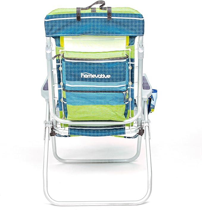 Homevative Backpack Fold-Up Beach Chair 5 Positions Towel bar Cooler Storage Pouch Cup Holder and Phone Pocket