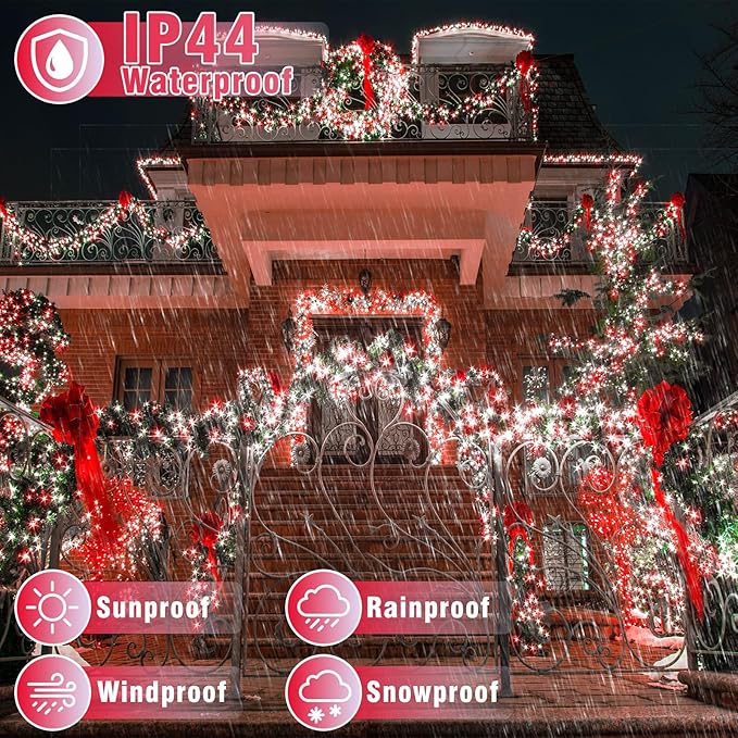 165FT 500 LED Outdoor String Lights Plug in Christmas Lights Indoor Waterproof 8 Modes Twinkle Fairy Lights Clear Wire for Xmas Patio Garden Tree Party Holiday Decorations Red and White