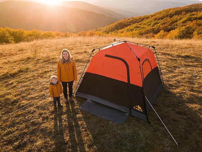 3/4 Person Camping Tent with 1 Door 4 Windows and Upgraded Ventilation– Instant Setup Waterproof 8'x 8'x 67''Oxford Fabric Floor Pop Up in 60 Seconds Includes Rainfly and Backpack