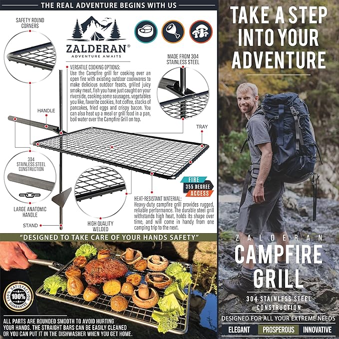 Campfire Grill – Small Lightweight 304 Stainless Steel Cooking Grate for Camping Hiking Backpacking – Portable Campfire Cooking Grill for 1–2 People