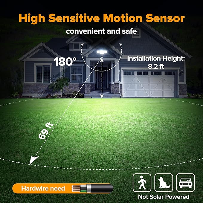 LUTEC 80W 9000LM LED Security Light Hardwire Motion Sensor Outdoor Lights 4 Head LED Flood Lights Outdoor 5000K Daylight IP65 Waterproof Motion Detected Lights for Outside Garage Yard (Black)