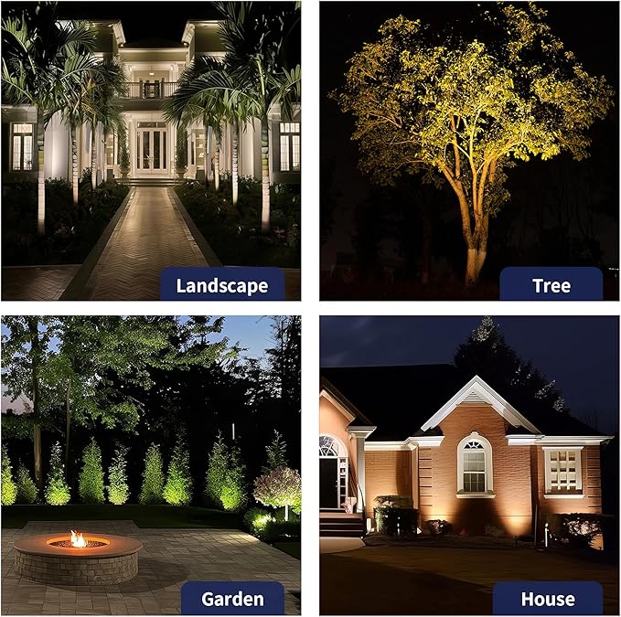 Gardenreet Brass Landscape Lighting Black Low Voltage Spotlights Outdoor 12V LED Wired Uplights Waterproof Spot Lights for Outside Trees Without MR16 Bulb (4 Pack)