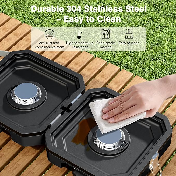 Camping Stove Portable Propane Camp Stove with Independently Adjustable Heat &amp Carry Bag Foldable Gas Stove with 2 Burners for Outdoor CookingTailgating &amp Backyard GatheringBBQ (Black)