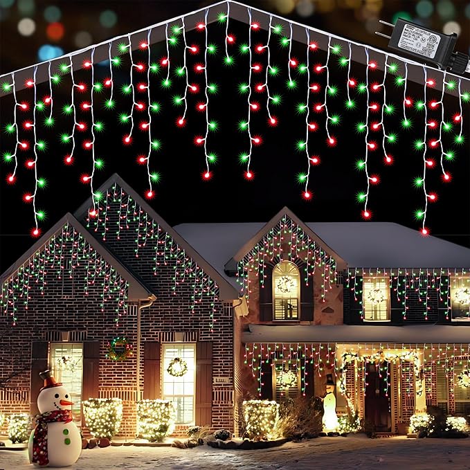 Toodour Red &amp Green Christmas Icicle Lights 29.5ft 360 LED Icicle Lights 8 Modes 60 Drops Window Curtain Led Christmas Light Icicle Twinkle Light for Eaves Party Wedding Xmas Decorations