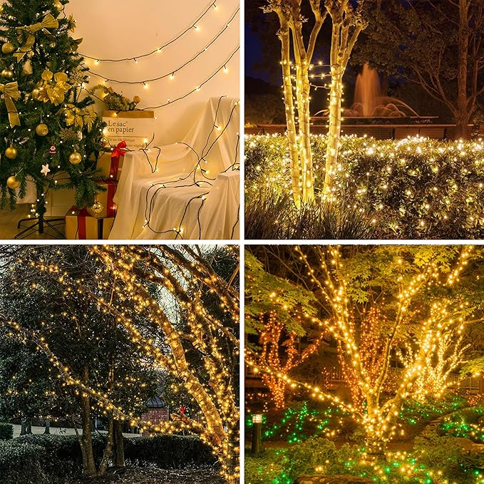 kemooie 500 LED Christmas Lights 164FT 8 Lighting Mode with Memory Plug in Waterproof Christmas Lights Outdoor for Birthday Christmas Tree Wedding Party Garden Balcony Decorations (Warm White)