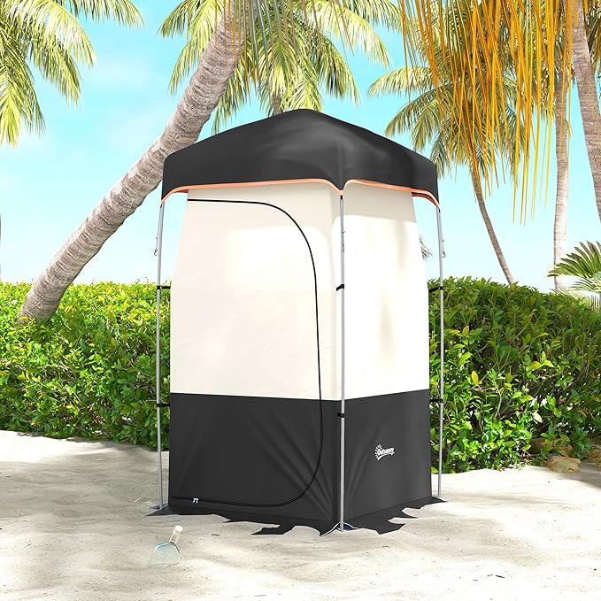 Outsunny Portable Shower Tent Privacy Shelter Camping Dressing Changing Tent Room with Solar Shower Bag Floor and Carrying Bag Black