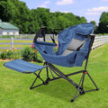 Ainfox Hammock Chair with Footrest Oversized Swinging Portable Folding Camping Chairs for Adults Outside Swinging Camp with Cup Holder Pillow for Outdoor Patio Lawn Dark Blue