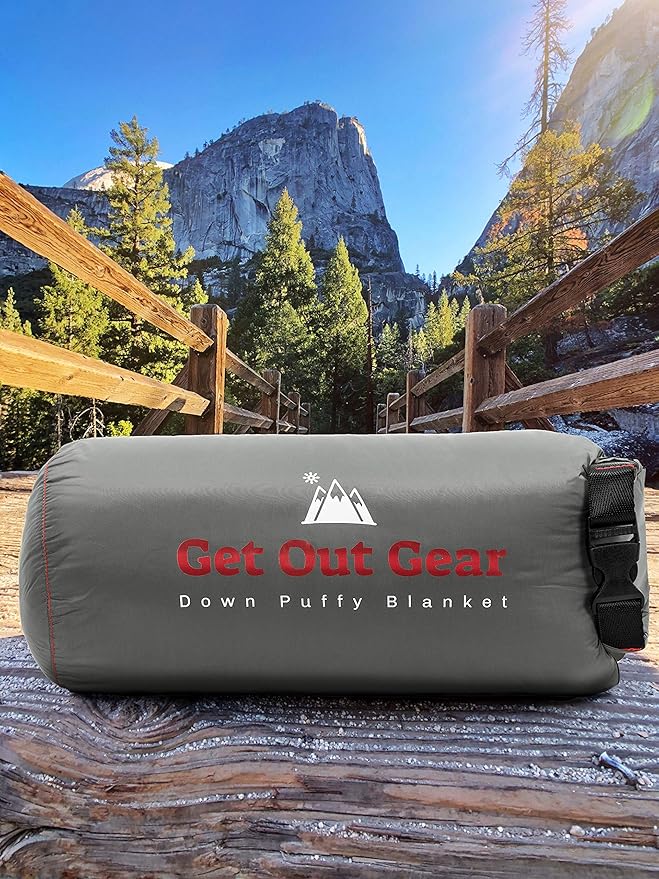 Get Out Gear Down Camping Blanket - Puffy Packable Lightweight and Warm | Ideal for Outdoors Travel Stadium Festivals Beach Hammock | 650 Fill Power Water-Resistant Backpacking Quilt