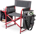 PICNIC TIME Fusion Camping Chair with Side Table and Soft Cooler Outdoor Foldable Padded Camping Chairs with Cup Holder for Lawn Beach &amp Sports Use for Adults (Dark Gray Red Accents)