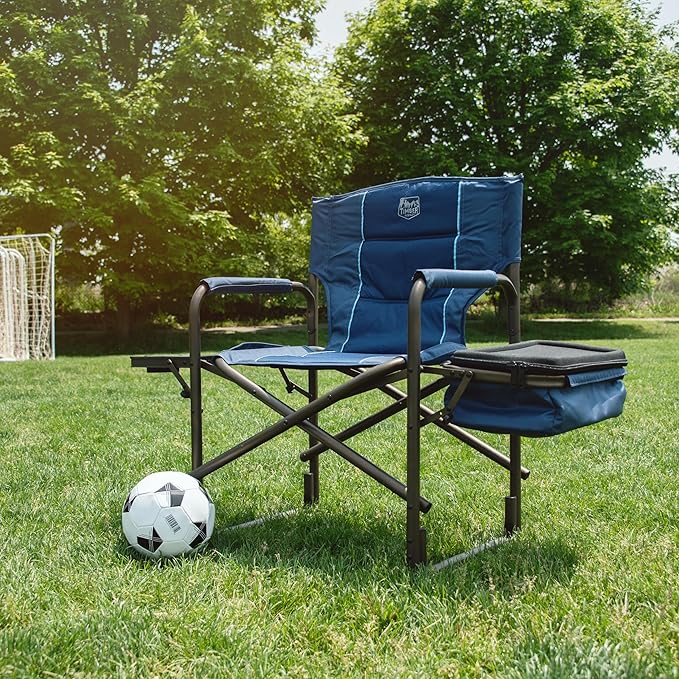 TIMBER RIDGE Folding Camping Chair with Cooler Bag Director Chair Foldable with Side Table for Adults Camp Chairs for Outdoor Lawn Sports Fishing Heavy Duty Supports 300lbs Blue