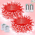 JMEXSUSS 2 Pack Red and White Battery Christmas Lights Each 33ft 100 LED Battery Powered String Lights with Remote for Tree Patio Yard House Party Birthday Outside