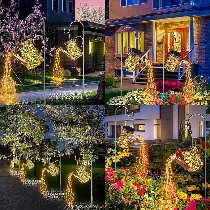 Forlivese 2PCS Solar Watering Can with LightsOutdoor Decorations with Hanging Solar Garden Lights with Bracket Waterproof Watering Can Landscape Light for Patio Gardening Pathway 36LED