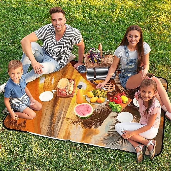 Zipper Tropical Beach Palm Tree Sunset Style Picnic Mat Suitable for Travel Camping Park Or Home Use