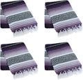 La Montana Mexican Blankets and Throws 4 Pack 74x50 - Made in Mexico Lightweight Yoga Blanket for Schools Studios Outdoors Camping Picnic Decor - Washable Dark Purple/Light Purple/White