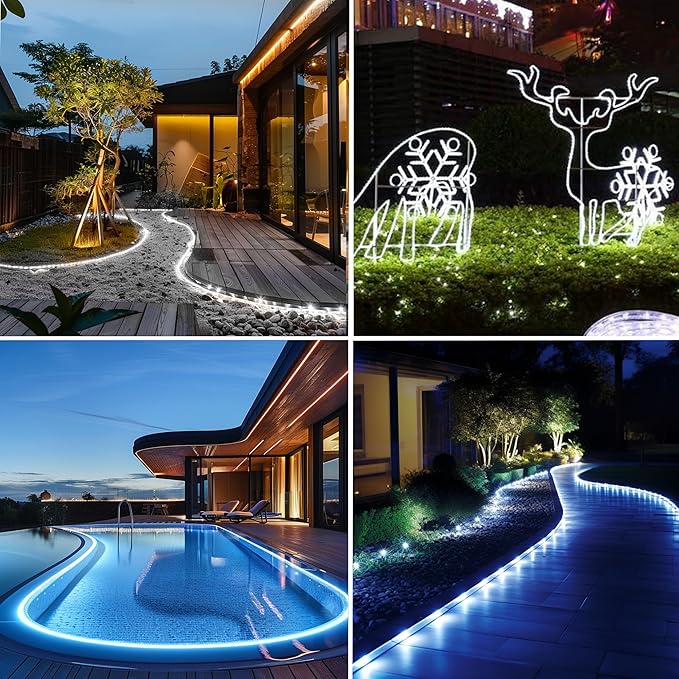 Solar Rope Lights 50 Feet 500 LED 8 Modes Solar Rope String Lights Outdoor Fairy Lights Waterproof Tube Lights with Solar Panel for Outdoor Indoor Home (500LED Cool White)
