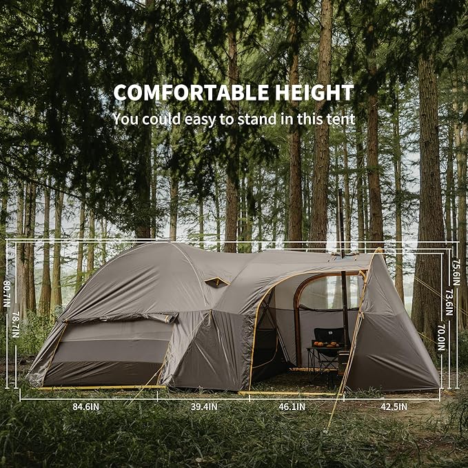 Naturehike KOTA 4/6/8 Person Camping Tent Double Layer Waterproof 4 Person 6 Person 8 Person Tents for Camping Large and Tall Family Tent with Vestibules Porch